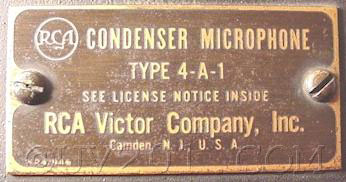 RCA Condenser Microphone Nameplate