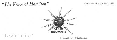 CKOK QSL Card (1120 kHz, 1 KW) Hamilton, Ontario, 1934