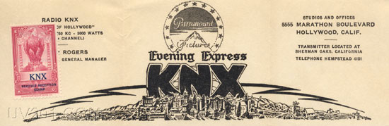 KNX Letterhead (1050 kHz, 5 KW), Hollywood, CA, 1931