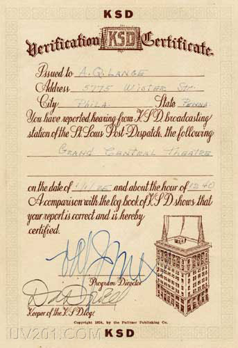 KSD Certificate, St. Louis, MO, 1925