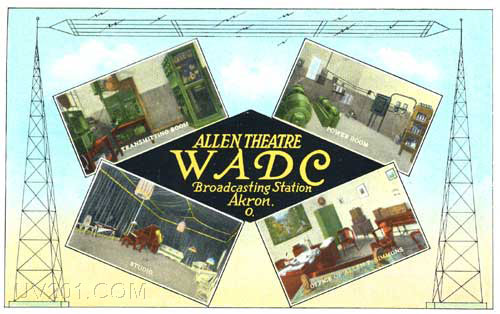 WADC QSL Card "Watch Akron Deliver Cars" (1320 kHz, 1 KW) Akron, OH, 1934