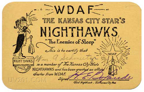 WDAF Membership Card (610 kHz, 1 KW), Kansas City, MO, 1939