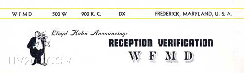 WFMD Letterhead(900 kHz, 500 W), Frederick MD, 1937