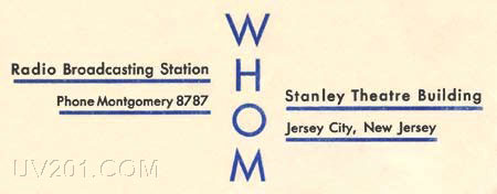 WHOM Letterhead (1450 kHz, 250 W), Jersey City, NJ, 1930