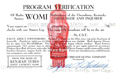 WOMI QSL Card "Owensboro Messenger and Inquirer", Owensboro, KY, 1938