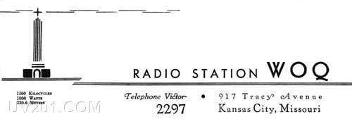 WOQ Letterhead (1300 kHz, 1 KW), Kansas City, MO, 1933