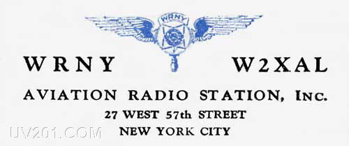 WRNY Letterhead (1010 kHz, 250 W) and W2XAL, New York, NY, 1929