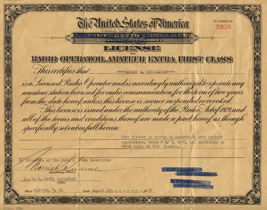 Extra First Class Amateur License-1932